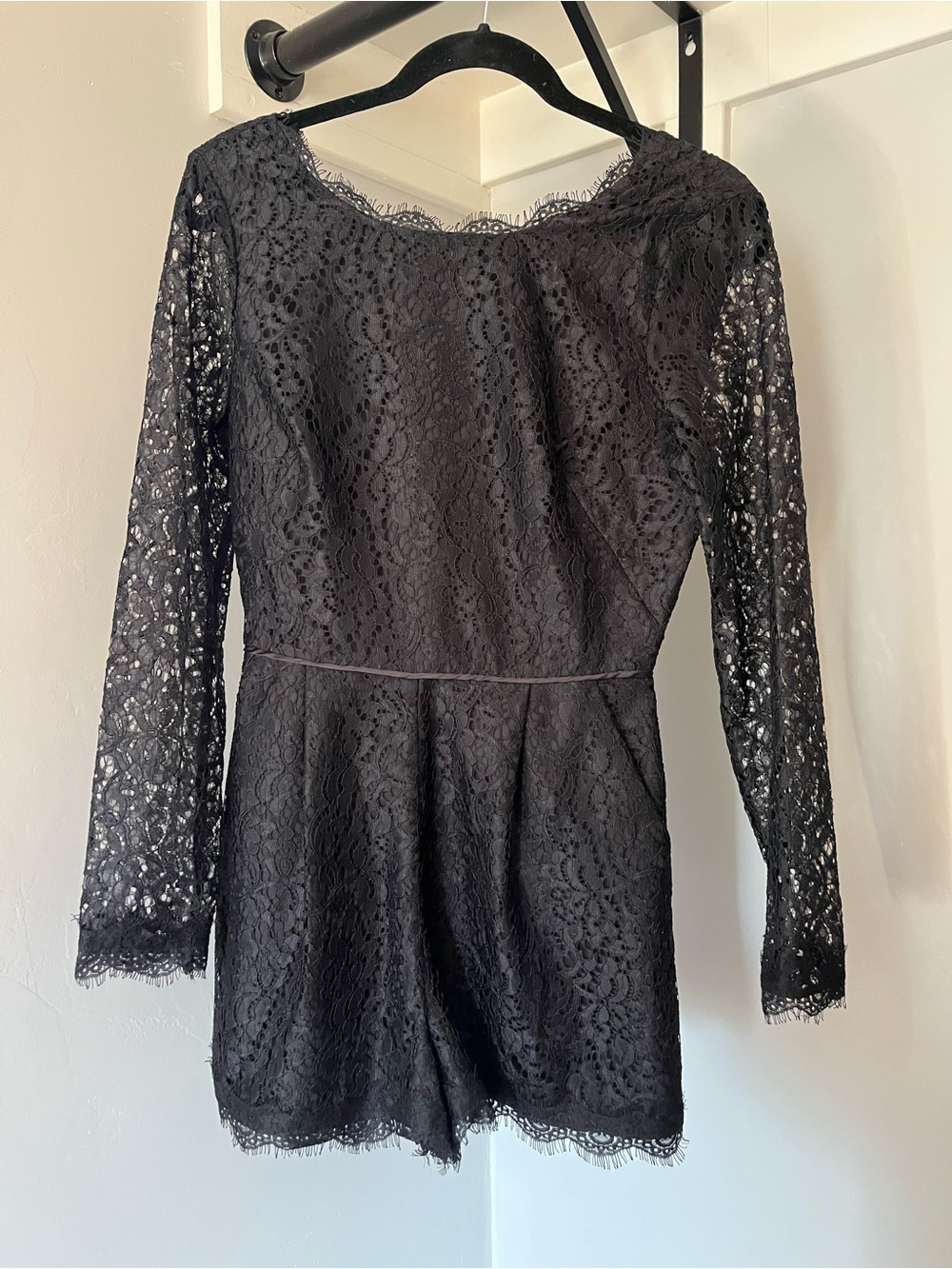 Anthropologie Black Lace Long-Sleeve Romper